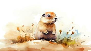 a cute little Prairie Dog in watercolor style. Generative AI photo