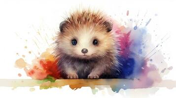a cute little Porcupine in watercolor style. Generative AI photo