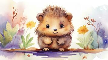 a cute little Porcupine in watercolor style. Generative AI photo