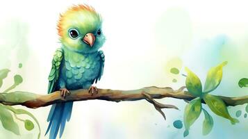 a cute little Quetzal in watercolor style. Generative AI photo