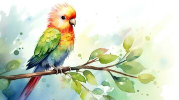 a cute little Quetzal in watercolor style. Generative AI photo