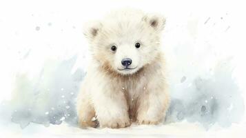 a cute little Polar Bear in watercolor style. Generative AI photo