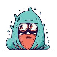 Surprised underwater monster. Cute cartoon character. Vector illustration.