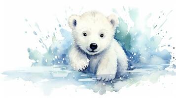 a cute little Polar Bear in watercolor style. Generative AI photo