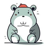 Cute cartoon hippopotamus in a hat. Vector illustration.