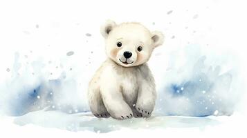 a cute little Polar Bear in watercolor style. Generative AI photo