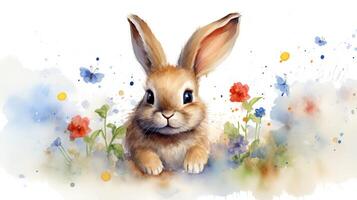 a cute little Rabbit in watercolor style. Generative AI photo