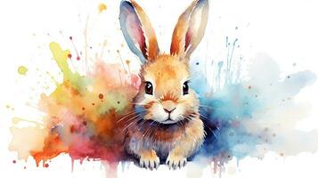 a cute little Rabbit in watercolor style. Generative AI photo