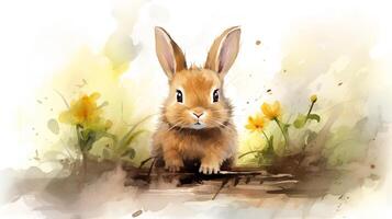 a cute little Rabbit in watercolor style. Generative AI photo