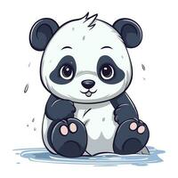 linda dibujos animados panda sentado en el agua. vector ilustración.