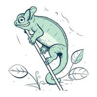 Chameleon on a branch. sketch for your design. Vector illustration