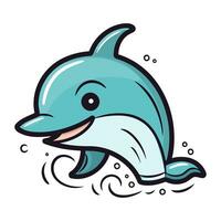 Cute cartoon dolphin isolated on a white background. Vector illustration.