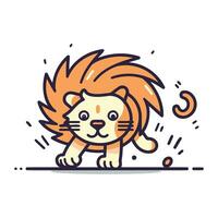 Cute lion vector illustration in flat line style. Animal character design.