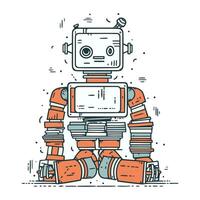 retro robot. mano dibujado vector ilustración en línea Arte estilo.