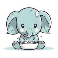 Cute elephant eating milk. Vector illustration of a cute elephant.