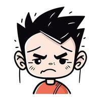 Angry little boy cartoon character. Vector illustration in flat style.