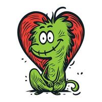 Funny cartoon monster with heart. Vector illustration for your design.