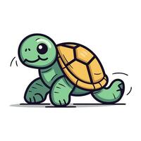 Cute cartoon turtle running. Vector illustration isolated on white background.