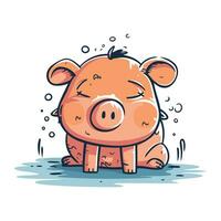 Cute little pig. Vector illustration. Isolated on white background.