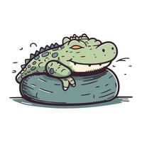 Crocodile sleeping on a rock. Vector illustration of a cartoon crocodile.