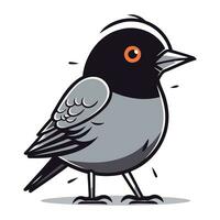 Cute black bird isolated on white background. Cartoon vector illustration.