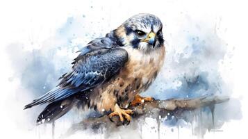 a cute little Peregrine Falcon in watercolor style. Generative AI photo