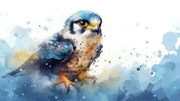 a cute little Peregrine Falcon in watercolor style. Generative AI photo