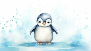 a cute little Penguin in watercolor style. Generative AI photo