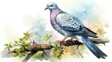 a cute little Pigeon in watercolor style. Generative AI photo