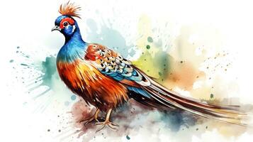 a cute little Pheasant in watercolor style. Generative AI photo