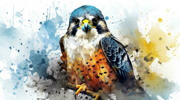 a cute little Peregrine Falcon in watercolor style. Generative AI photo