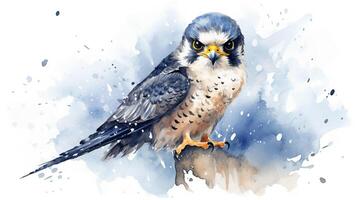 a cute little Peregrine Falcon in watercolor style. Generative AI photo