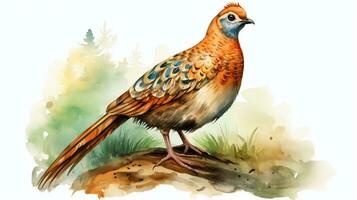 a cute little Pheasant in watercolor style. Generative AI photo