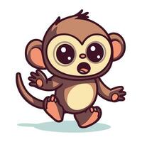 Cute little monkey running cartoon vector illustration. Funny animal character in flat design.