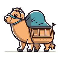 Camel with a bag on his back. Vector illustration in cartoon style.