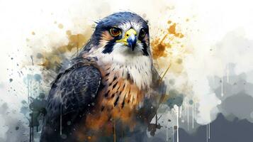 a cute little Peregrine Falcon in watercolor style. Generative AI photo