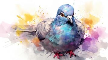 a cute little Pigeon in watercolor style. Generative AI photo