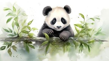 a cute little Panda in watercolor style. Generative AI photo