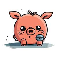 Piggy vector illustration. Cute piggy with a microphone.