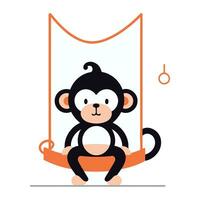 Cute monkey swinging on a swing. Vector illustration in flat style