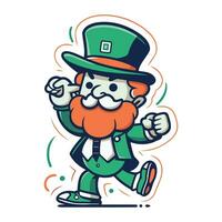 Cartoon leprechaun running and smiling. Vector illustration.