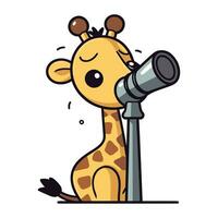 Cute giraffe with telescope. Vector illustration in cartoon style.