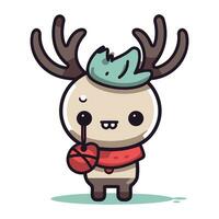 Cute Reindeer Cartoon Mascot Character With Knitting Rope vector