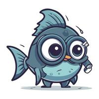 Funny cartoon fish character vector illustration on white background. Sea life.