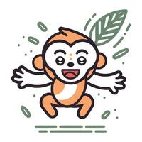 Cute monkey cartoon character. Vector illustration in line art style.