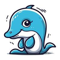 Cute cartoon dolphin. Vector illustration isolated on a white background.