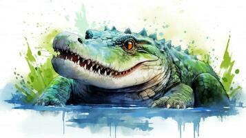 a cute little Nile Crocodile in watercolor style. Generative AI photo