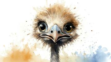 a cute little Ostrich in watercolor style. Generative AI photo