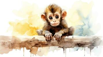 a cute little Monkey in watercolor style. Generative AI photo