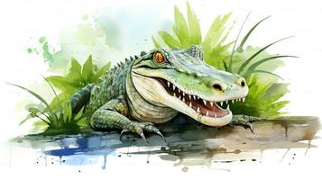 a cute little Nile Crocodile in watercolor style. Generative AI photo